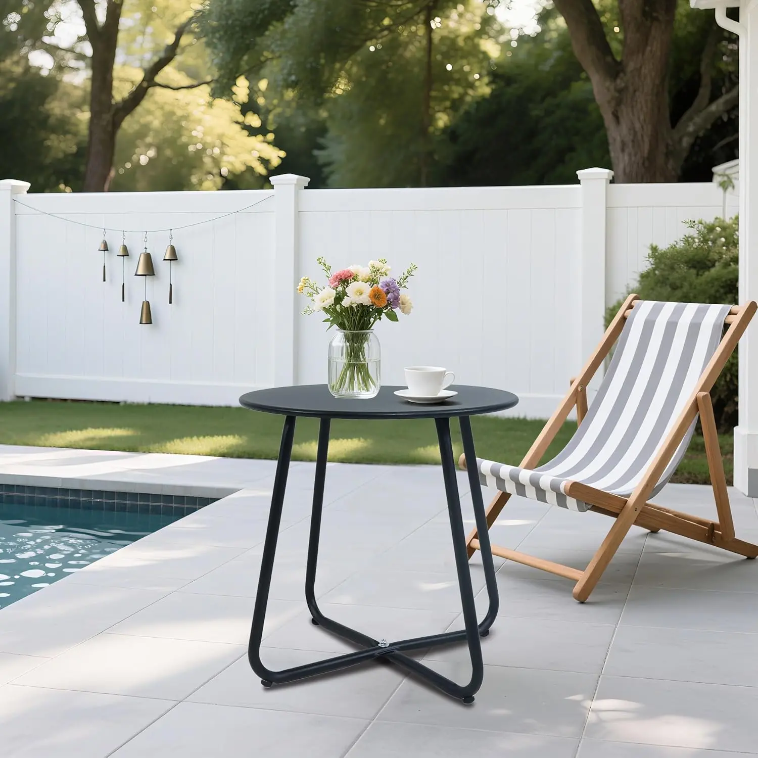 EortheX Small Black Metal Bistro Side Table - Sturdy Steel Frame, Weatherproof, Anti-Slip Ft, Assembly Required, Space-Saving Compact Accent Piece for Small Spaces, Backyard Gathering, Indoor-Outdoor Use, Outdoor Conversation Table