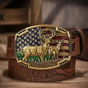 Men’s Western Cowboy PU Leather Belt with Bull Head Buckle and Floral Engraving – Classic Waist Strap for Jeans