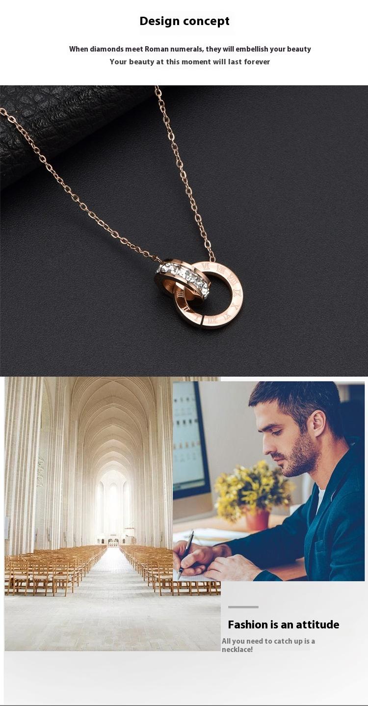 Roman Numeral Ring Diamond Titanium Steel Necklace Women's