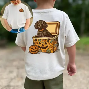 Youth Boykin Spaniel Halloween T-shirt, Dog in Camo Cooler Sublimation with Pumpkin Face, Fall Hunting Dog Clipart, Southern Spooky Halloween, Trending tee, kids clothing, birthday gift, Family shirt, gift for son, Halloween outfit, funny shirt