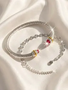 18k Embroidered Bracelet, Diamond-encrusted Twisted Bracelet, Adjustable Bracelet, Versatile Punk, Fashionable, Simple, Luxury Accessory # Jewelry / Stainless Steel / Colorfast / Hypoallergenic / Couple / Festival / Party / Ideal Gift