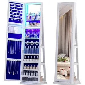 360° Rotating Full Length Mirror Jewelry Armoire, 63” Large Capacity Jewelry Organizer Armoire, Lockable Jewelry Mirror Cabinet with Rear Storage ShelvesRotating floor-to-ceiling mirror to store full-body mirror vertical large-capacity integrated mirror