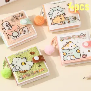 Cute Cream Mini Fluffy Notebook with Pom Pom Charm, Kawaii Portable Pocket Memo Diary, Ideal Stationery Gift for Girls & Students