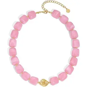 Chunky Pink Beaded Choker Necklace for Women, 17mm Big Acrylic Candy Color Bead Strand, Summer Beach Resort Vacation Statement Collar Necklace, 17+3 Inches Extender