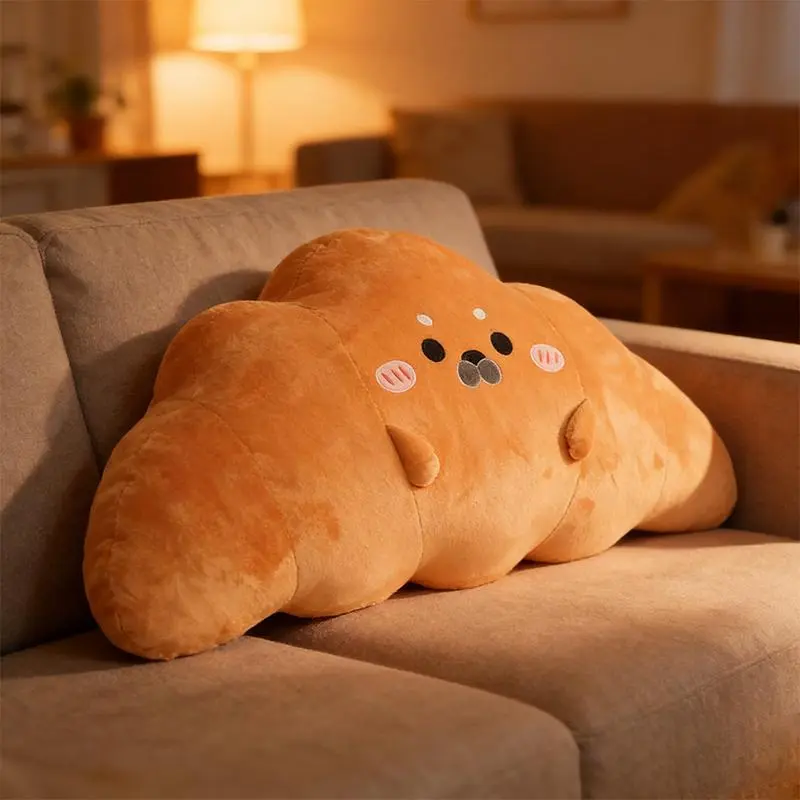Adult Croissant-Shape Simulation Pillow, Warm Sofa Back Headrest Cushion for Living Room Decorative Use