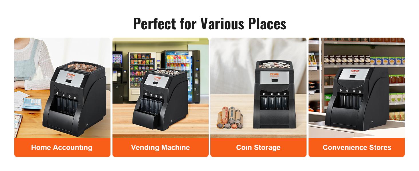 TikTokShopBlackFridayVEVOR USD Coin Sorter, Coin Sorter Machine for USD Coin 1￠ 5￠ 10￠ 25￠, Sorts up to 230 Coins/min, Coin Sorter and Wrapper Machine Holds 200 Coins Included 4 Coin Tubes, Black  VEVOR Super Brand Day