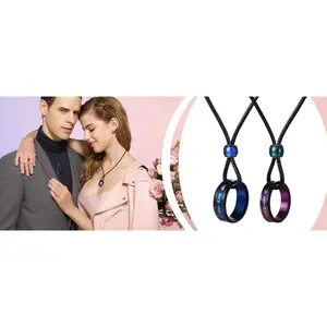 OIDEA Couples Chain Jewelry Necklaces Set - His Queen Her King Stainless Steel Color Changing Promise Ring Pendant, Boyfriend Girlfriend Anniversary Gift