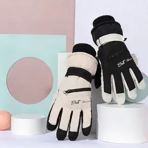 Winter Snow Gloves Waterproof Windproof Warm Ski Mittens for Men & Women, Touchscreen Cold Weather Outdoor Riding Gloves with Zipper Pocket & Adjustable Wrist Closure, Anti-Slip Thick Fleece Lined Thermal Sports Cycling Driving Gloves