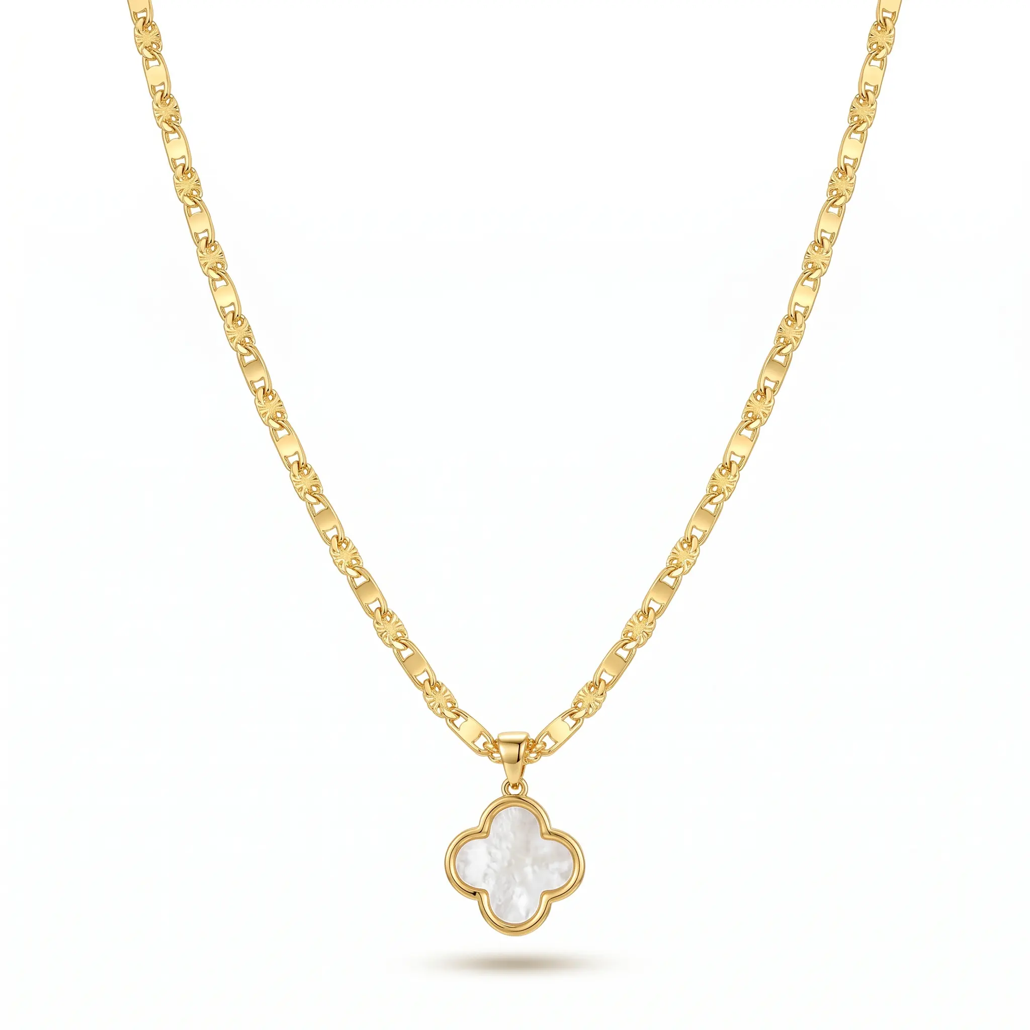 Women's 14K Gold-Plated Quatrefoil Necklace, Mother of Pearl Clover Pendant, Minimalist Lucky Costume Jewelry Gift