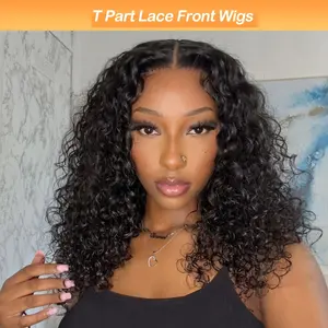 ManeMajesty Short Curly Human Hair Wigs Deep Curly Glueless Lace Front Wigs Human Hair Pre Plucked Hairline T Part HD Lace 180% Density Afro Curly Wig for Women 12-20 inch Natural Black Dark Brown Natural Color