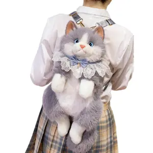 Realistic Simulated Cat  Plush Backpack, Cute Fluffy Kitty Shoulder Bag with Storage, Adorable Gift for Girls & Animal Lovers