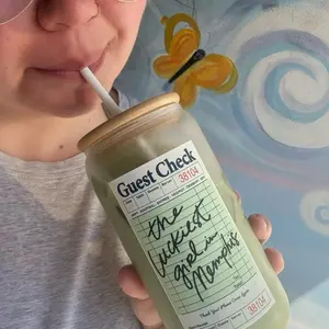 Luckiest Girl in Memphis Glass Cup | Aesthetic Iced Coffee Cup | Cute Glass Tumbler | Memphis Gift |  Reusable Matcha Cup | Gift for Her