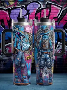 Utopia Street Vibe Tumbler 40oz – Graffiti-Inspired Design for Urban Style Lovers – Perfect Gift for Trendsetters – Features Bold Artwork with "Never Surrender" and "Street Vibe" – Open for Sale