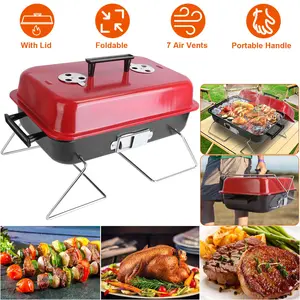 Portable Folding Charcoal Grill - Compact Tabletop BBQ with Lid, 5.5lbs Lightweight for Camping, Beach & Backyard