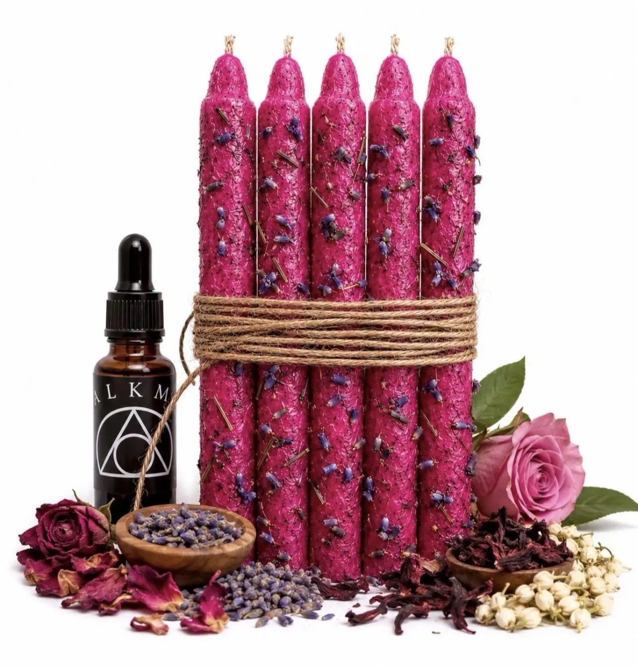 Love Spell Ritual Candle | 10ml Ritual Annointing Oil | Attraction, Romance & Self-Love | Rose, Hibiscus, Lavender, and jasmine