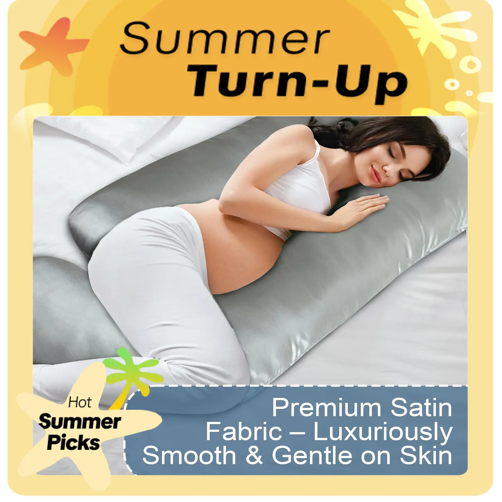 Luxurious Silky Satin Pregnancy Pillows, Cozy U-Shape Full Body Maternity Pillow with Removable Cover, 60 Inch Pregnant Must Have Summer Pillows Gifts