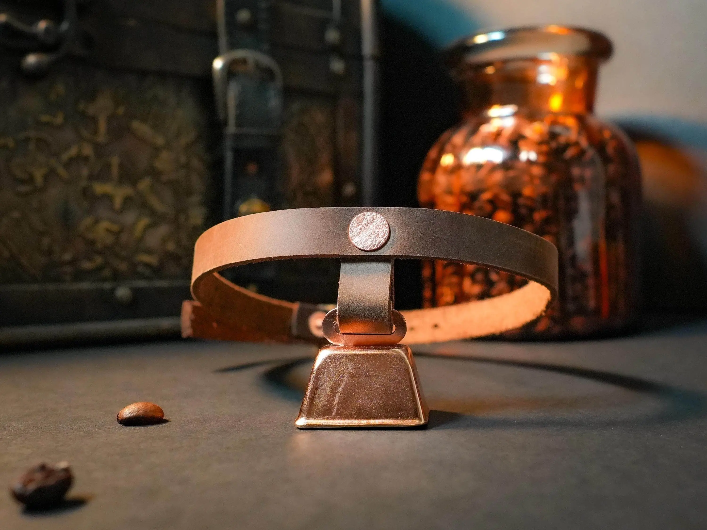 Mini Hucow Choker with Copper Cowbell in Brown Leather