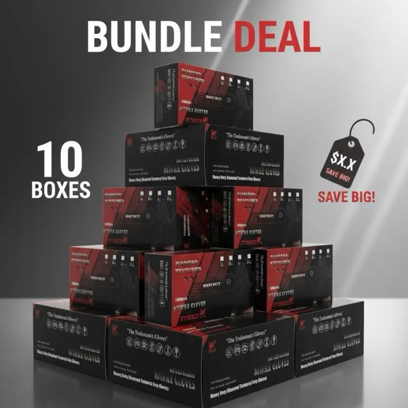 RYNNIX 1,000- 8mil Diamond Textured Disposable Nitrile Gloves 10 Boxes Bundle Deal Save Big