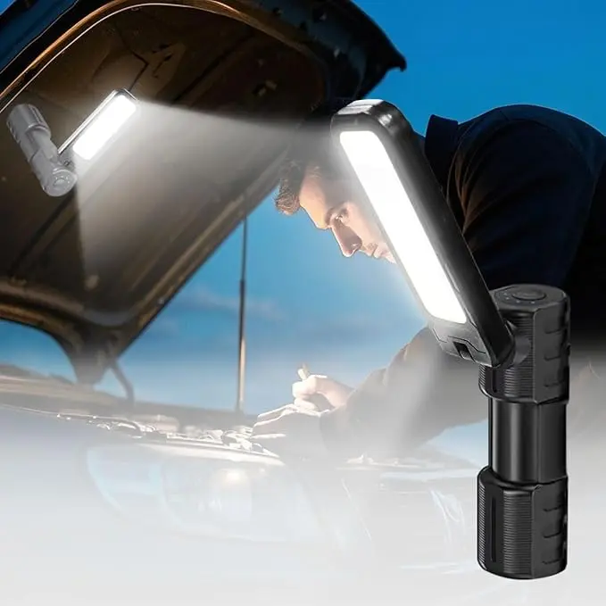 LETOUR Magnetic 5000LM High Lumen Brightness Adjustable LED Flashlight - USB Rechargeable, Cordless, 180° Rotatable Emergency Rechargeable Headlamp with Headband for Car Repair, Camping, Emergency Rechargeable Headlamps