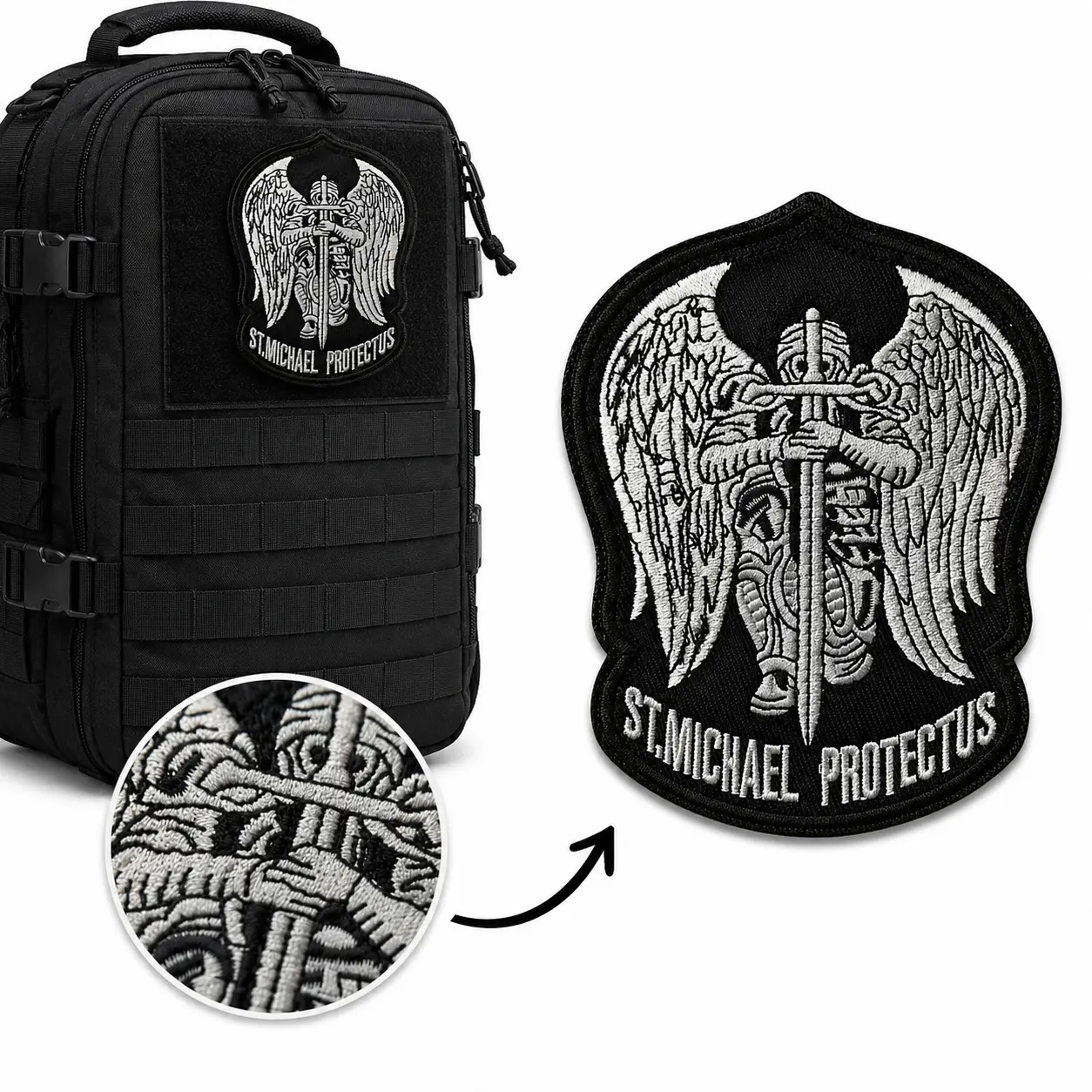 St. Michael Guardianship Tactical Morale Embroidered Patch - Polyester, Hook-and-Loop Velcro Attachment for MOLLE Backpacks, Vests, Jackets, Tactical Gear (Courage-Themed Embroidery & Sewing Supplies)