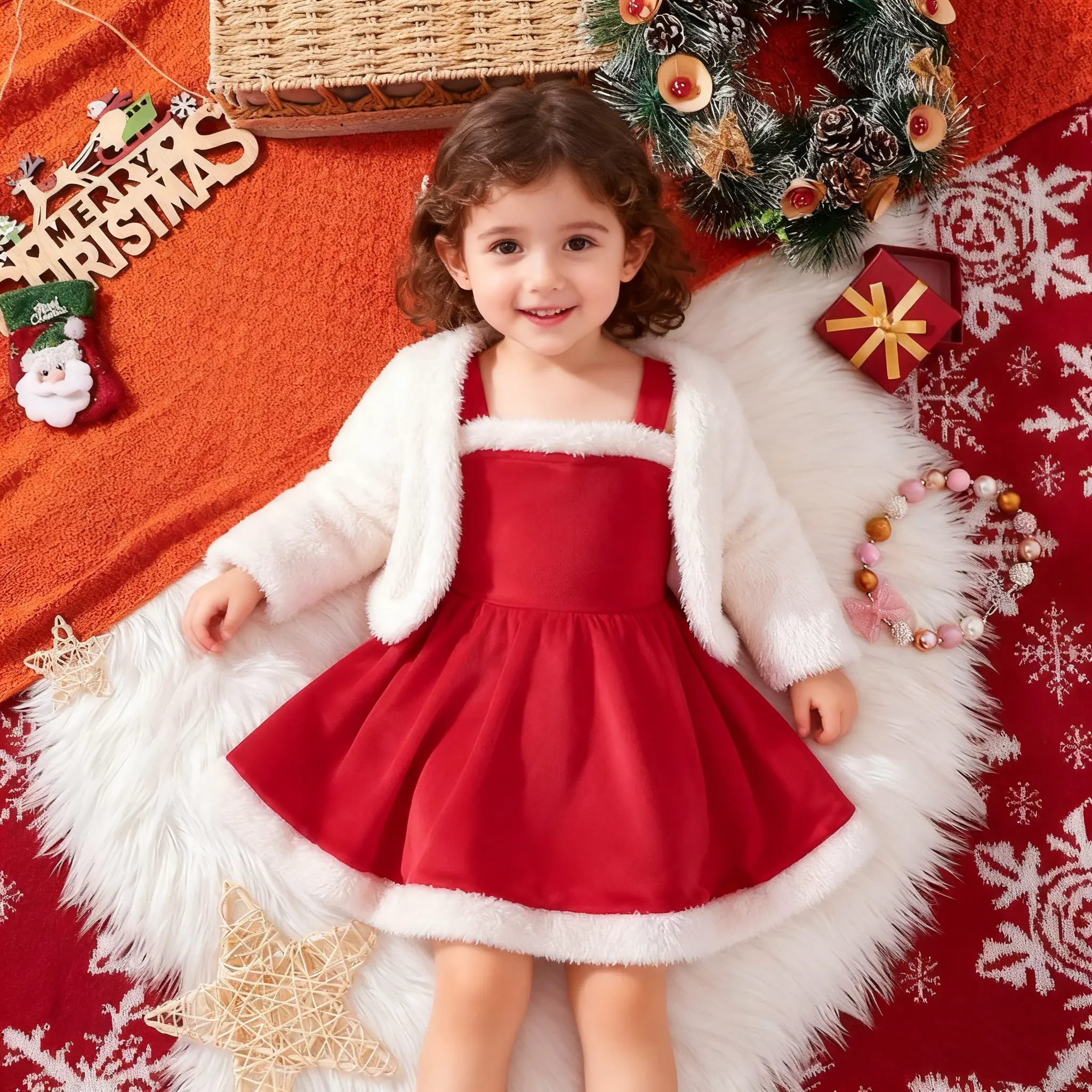 two piece christmas dress IROINNID Christmas Dress Set for Girl Sleeveless Children's Xmas Dress Holiday Gift Hooded Cloak Two-piece Set,Red
