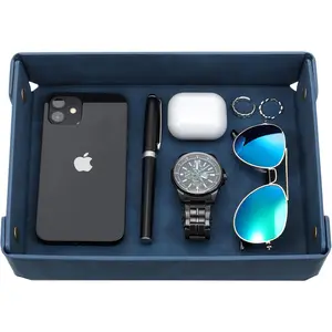 Faux Leather Valet Tray Organizer for Men - Catch- Tray for Entryway Table Key, Wallet, Watch,  Change, Phone, Dresser EDC Dump , Bedside Nightstand Desk-top
