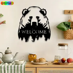 1pc Bear Welcome Metal Wall Art, Grizzly Bear Welcome wall Scupltures Mural, Iron Craft, Intricate Craftsmanship, Perfect for Housewarming, Christmas Decor, Perfect for Porch Wall Lodge Cabin Decor, Ideal Gift for Wildlife Enthusiasts.