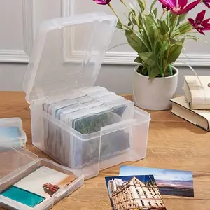 Large 4x6 Inch Photo Card Storage Box with 6 Small Compartments, Plastic Organizer for Photos, Greeting Cards, Postcards, Stickers, Coins