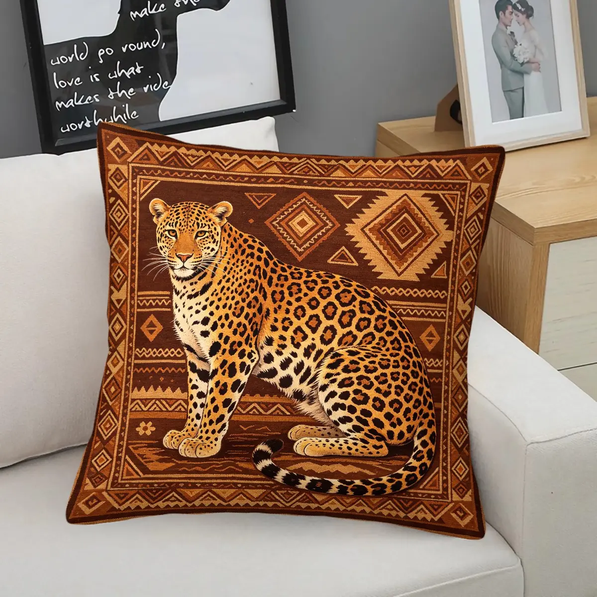 American Retro Leopard Throw Pillow With Insert, Smooth Cozy All-Season Fabric. Dual Use for Support and Decoration. Ideal Cushion for Home Office Casual Leisure.
