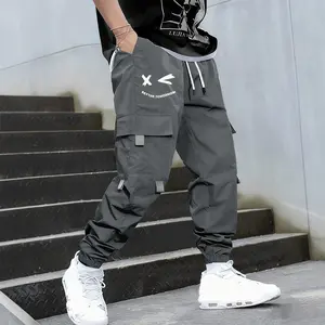 Men's cartoon face and letter print drawstring waist work pants, casual regular fit athletic pants, men's all-season trousers, men's street style casual pants, stylish dark gray Y2K clothing