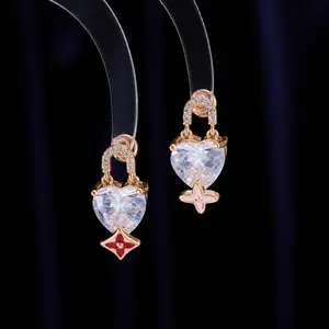 Generic Heart Drop Earrings for Women Gold Crystal Earrings Unique Lock Design Elegant Fashion Jewelry for Daily Wear