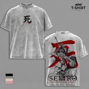 Sekiro Wolf Shadows Die Twice Anime Graphic Tee Vintage Washed Shirt Unisex Streetwear Sekiro Anime Shirt Wolf Shinobi Tee Samurai Katana Anime Clothing Gift for Anime Lovers Fans