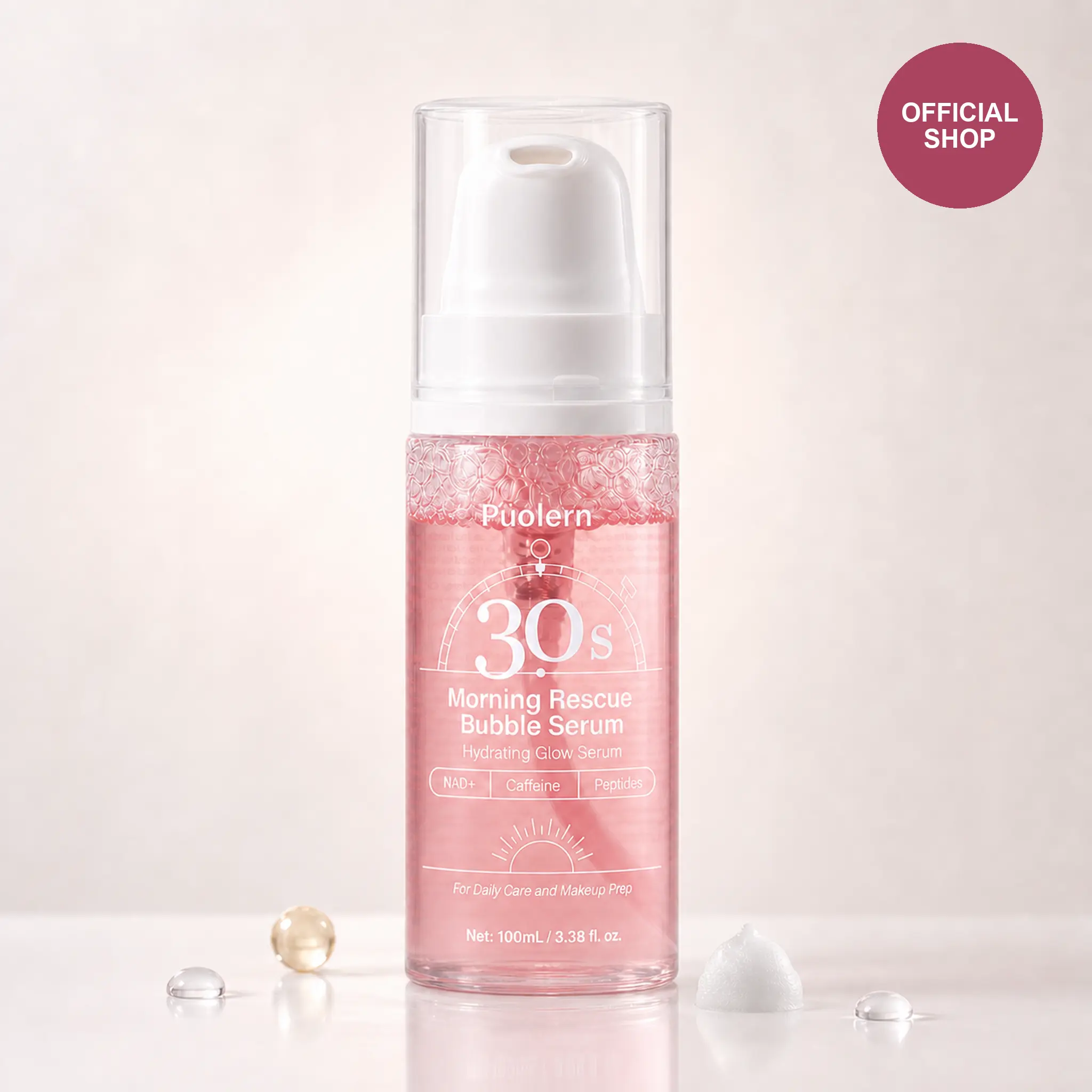 Puolern Hydrating Bubble Face Serum, Niacinamide and Hyaluronic Acid Facial Serum with Caffeine & Peptides for a Fresh-Looking Dewy Glow, Daily Skincare and Before Makeup, 100mL