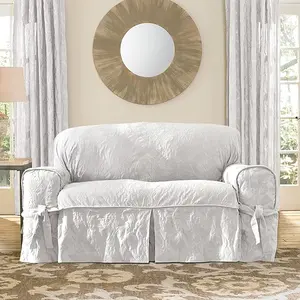 SureFit Matelasse Damask Furniture Cover, Loveseat - Box Cushion, White