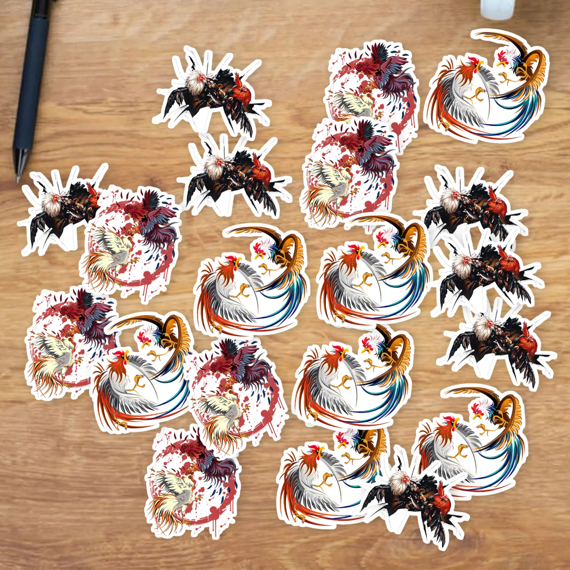 Stickers Pack 20 Pcs Cockfighting Waterproof Luggage Bumper Rooster Laptop Skateboard Vinyl Bike Colorful Guitar Aesthetic Car Water Bottle