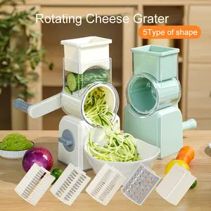 Rotary Cheese Grater Cheese Shredder,  Handheld with Strong Suction Base,Kitchen Vegetable Slicer 5 Replaceable Stainless Drum Blades for Fruit, Food, Nuts,Easy to Use Clean cucumber and carrot(white green)