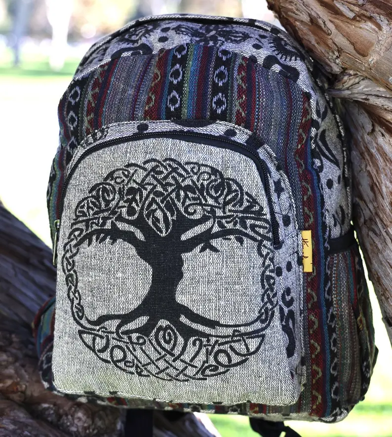 Himalayan Hemp Mini Backpack Tree of Life Design, Fair Trade