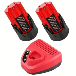 2 Pack M12 12-Volt Lithium-Ion 3.5Ah Battery and Charger Replacement for Milwaukee M12 Battery Compatible with Milwaukee 12V Battery Charger XC Lithium 48-11-2411 48-11-2420 48-11-2401 48-11-2402