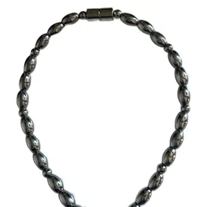 Silver Toned Magnetic Hematite Necklace with Unique Bead Design and Secure Magnet Clasp