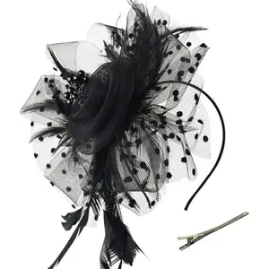 Fascinators Hat Flower Mesh Ribbons Feathers on a Headband and a Clip Tea Party Headwear for Girls and Women