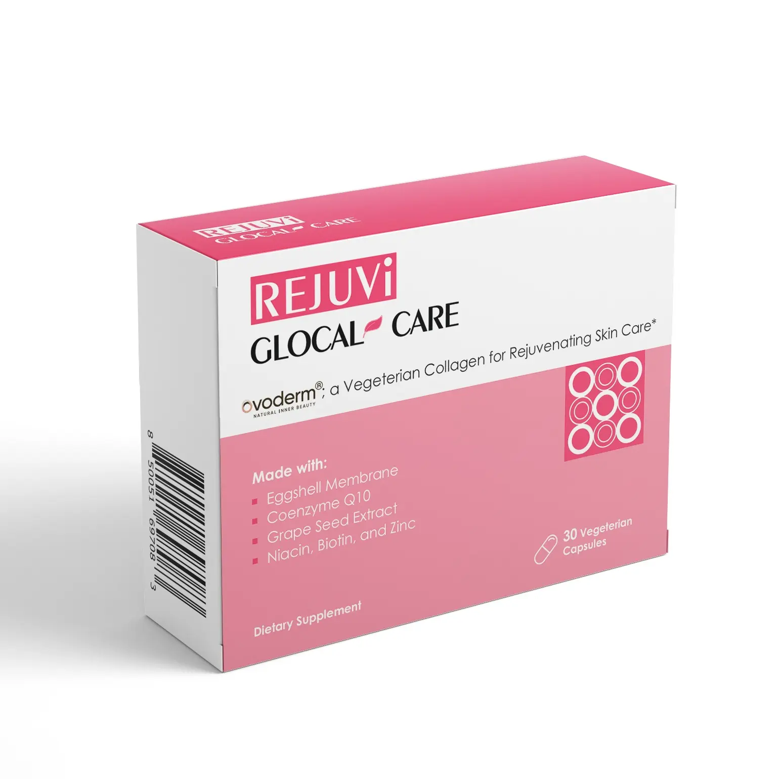 GlocalCare Rejuvi Skin Wellness Capsules – Supports Collagen & Skin Structure, Firmness, Elasticity & Hydration | With Ovoderm, Grape Seed Extract, Coenzyme Q10, Hyaluronic Acid & Biotin | 30 Capsules