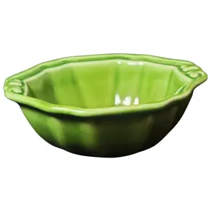 Green Ceramic Bowl Swirl Tab Handle Soup Unbranded Vintage MCM