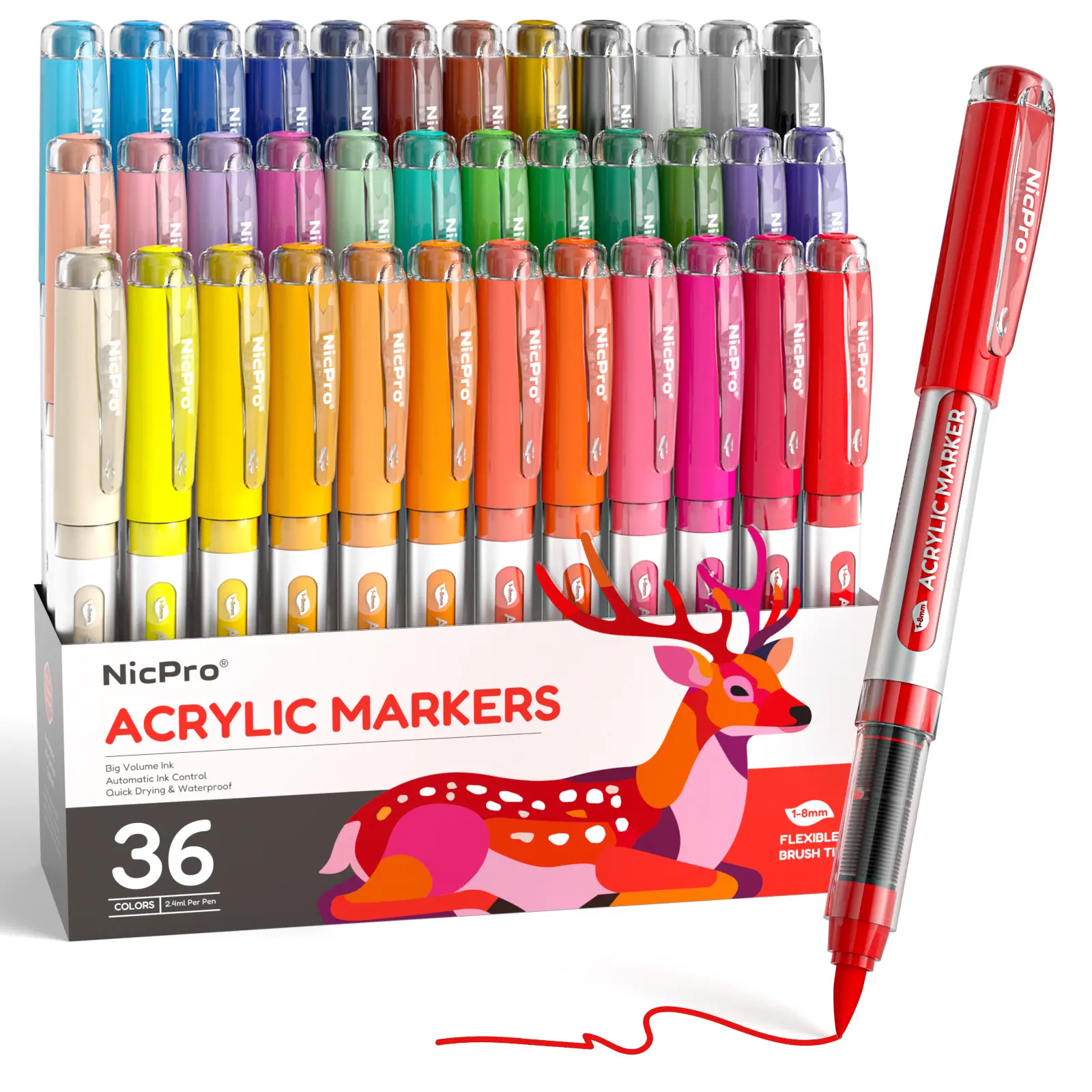 Nicpro Acrylic Paint Markers, Water-Based Brush Tip Acrylic Paint Pens with Automatic Ink Control for Easter DIY Crafts, Art Paint Markers for Rock Painting, Glass, Ceramic, Christmas Decorations,back to school,back to school shopping