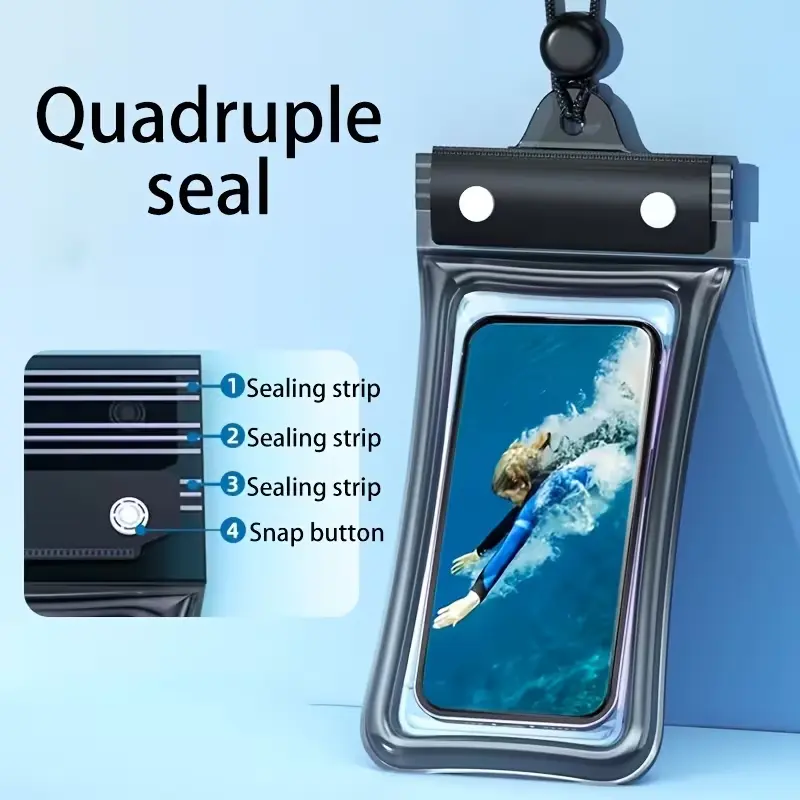Floating Waterproof Phone Pouch, 2 Pcs- 1 Black + 1 White, PVC Case for Adults with Sensitive Touch Screen, 4-Layer Sealing Strips & Double Snap Button, Unisex