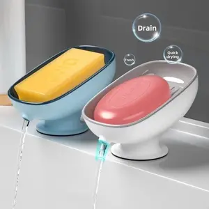 Soap box with water drainage, no-drilling installation, home luxury suction cup soap dish, bathroom storage soap rack, shower organizer. Plastic