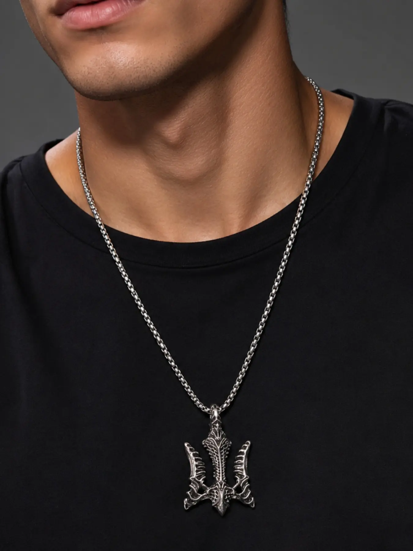 Unique Trident Pendant Necklace, Vintage Alloy Collarbone Chain, Unisex Punk Accessory, Y2K Style, Fade-Resistant, Streetwear Essential, Chain Necklaces