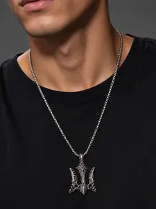 Unique Trident Pendant Necklace, Vintage Alloy Collarbone Chain, Unisex Punk Accessory, Y2K Style, Fade-Resistant, Streetwear Essential