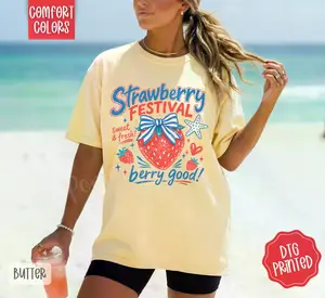 Comfort Colors Strawberry Festival T-Shirt, Cute Summer Fruit Graphic Tee, Trendy Girly Vacation Shirt, Berry Aesthetic Top
