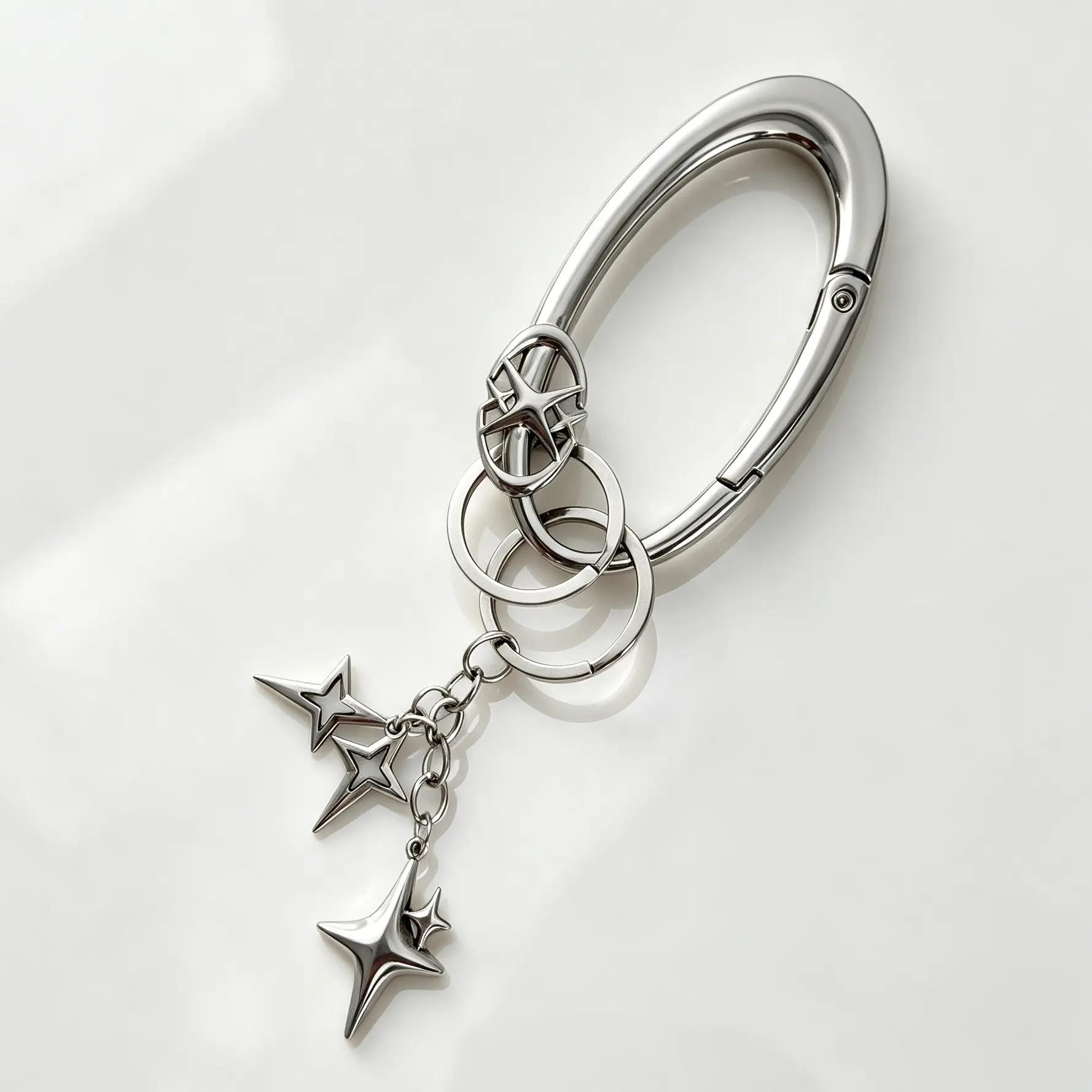 Y2K 4-Point Star Silver Metal Hollow Carabiner Keychain, Gothic Streetwear Charm for Backpacks & Bags, Fashion Costume Jewelry Accessory