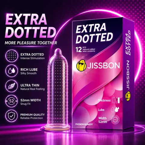 JISSBON CE Certified Natural Latex Condoms - 0.05mm Ultra-Thin Ultra Fine, 3D Extra Dotted, Smooth Design for Intense Stimulation, 12 Pcs Discreet Packaging for Adult Sexual Health Care Users' Daily Intimate Contraception & Unintended Pregnancy Protection